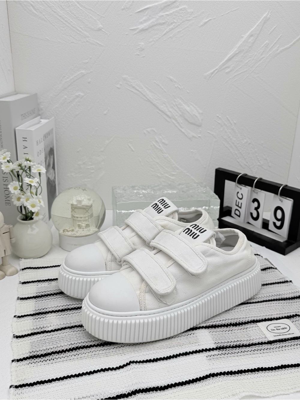 Miu Miu White Velcro Platform Sneakers